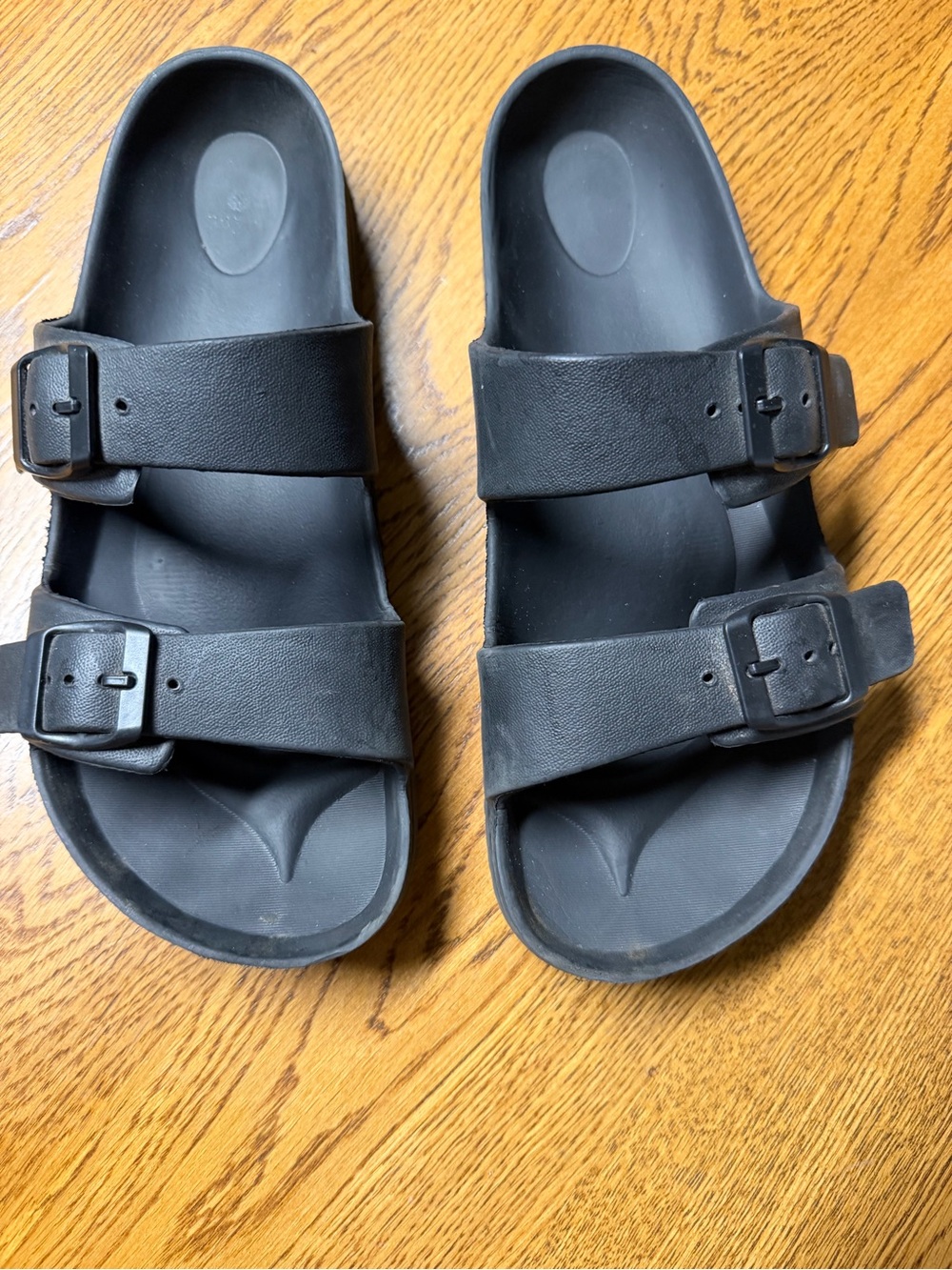 Women's Double-Strap Black Slide Sandals